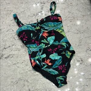 Seafolly Brand Black & Tropical Leaf One Piece Swimsuit